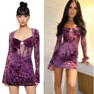 Fashion Nova Riley Plum Purple Floral Long Sleeve Dark Romantic Fairy Mini Dress